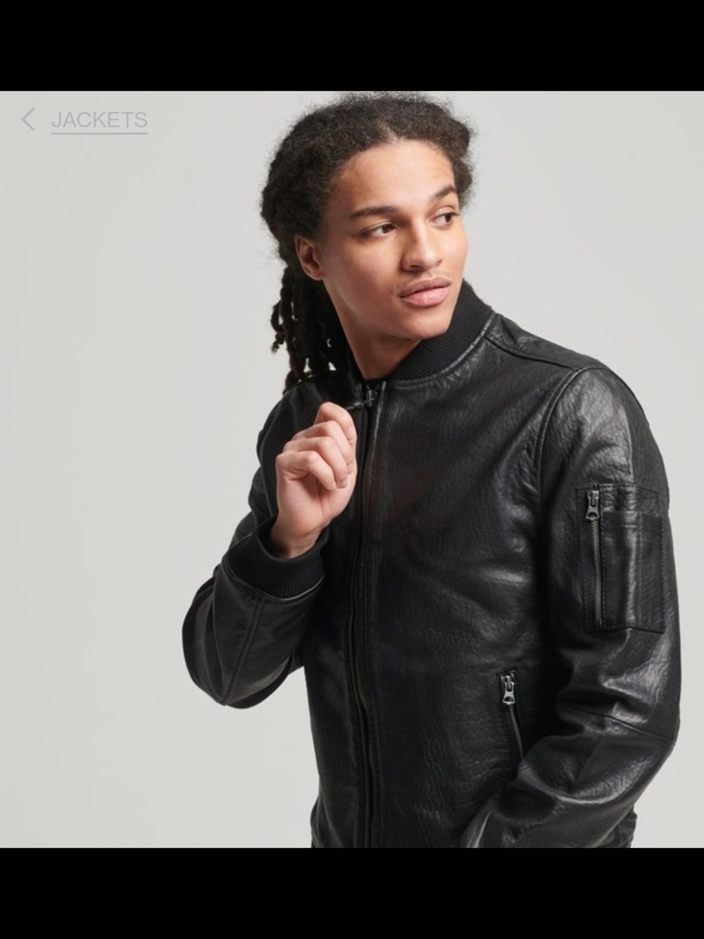 Superdry Men's Black Leather-Style Bomber Jacket - Sleek Zip Front NWT - Picture 2 of 9